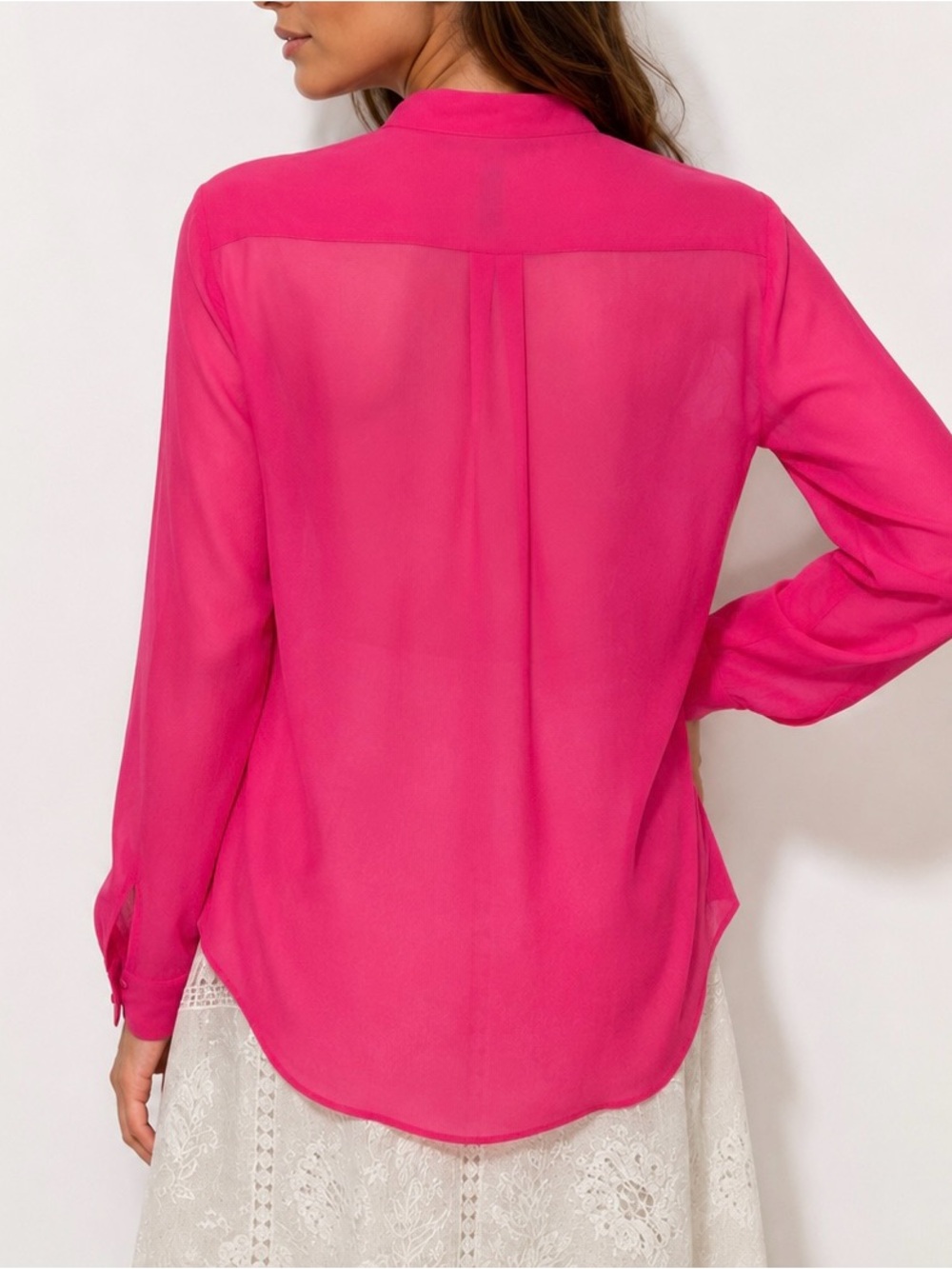 BCBGMaxAzria Y2K VTG Hot Neon Pink Sheer Button-Front Blouse with pockets | S - Picture 2 of 6